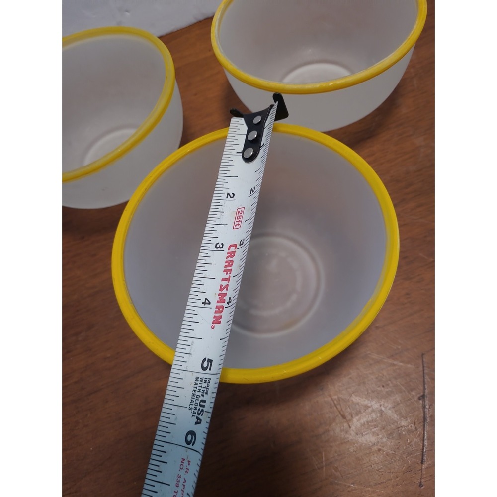 ANCHOR HOCKING VINTAGE 5 in. Frosted Glass Bowl Set 3 With Yellow Rim - Picture 10 of 10